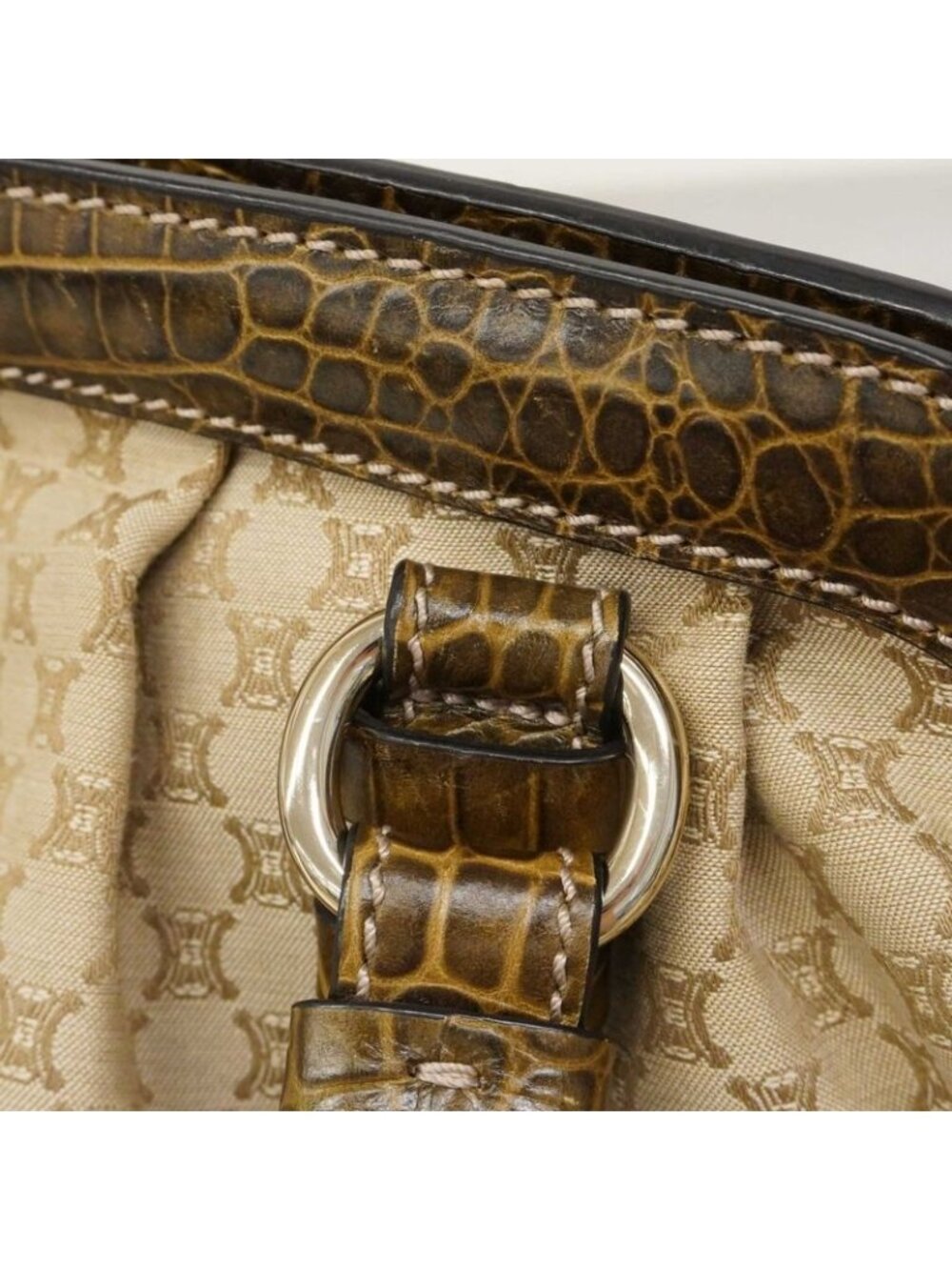 Celine Handbag Macadam Nylon Canvas Beige Champagne Gold - Picture 8 of 10